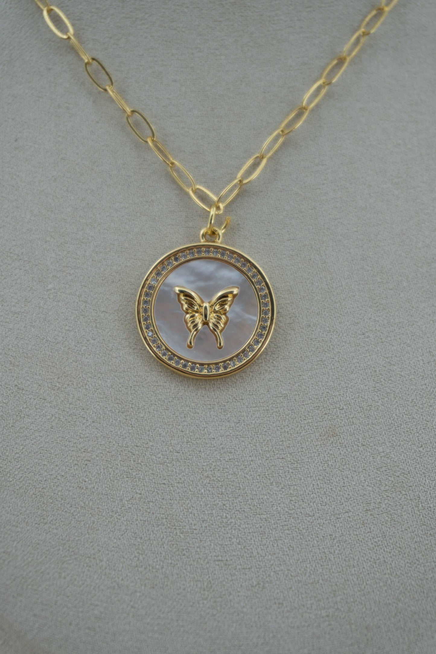 butterfly mother of pearl circle charm