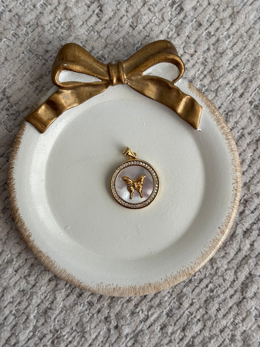 butterfly mother of pearl circle charm