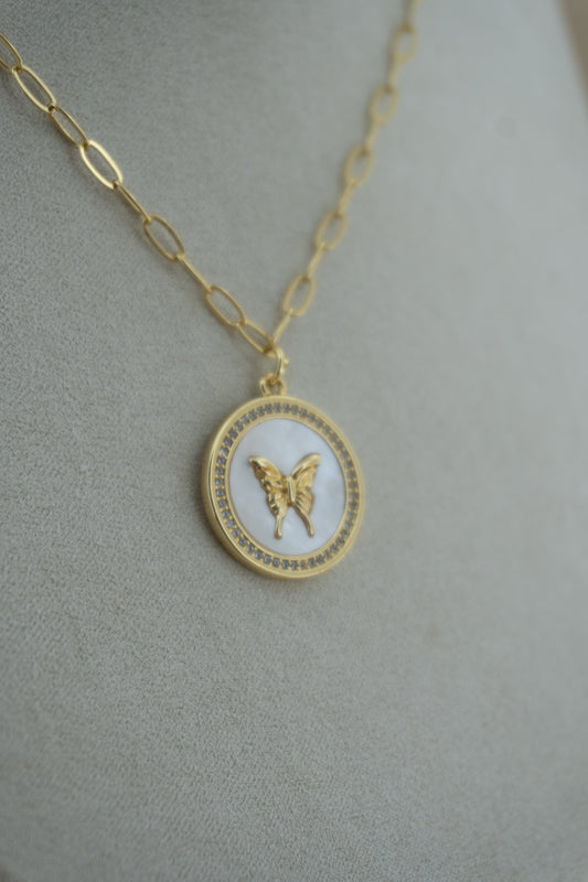 butterfly mother of pearl circle charm
