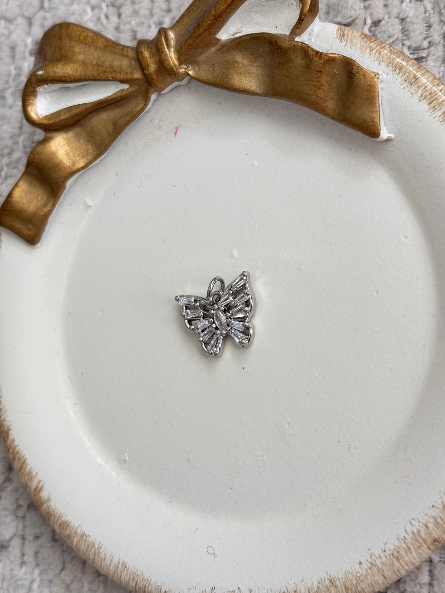 baguette butterfly charm in silver