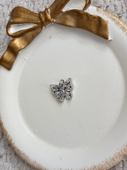 baguette butterfly charm in silver
