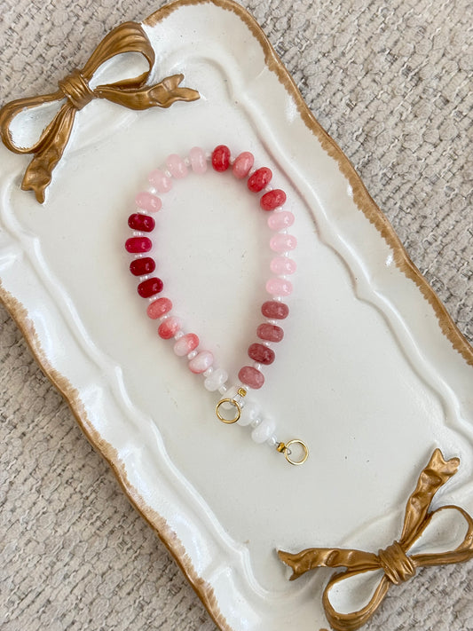 beaded bag charm - pink/magenta